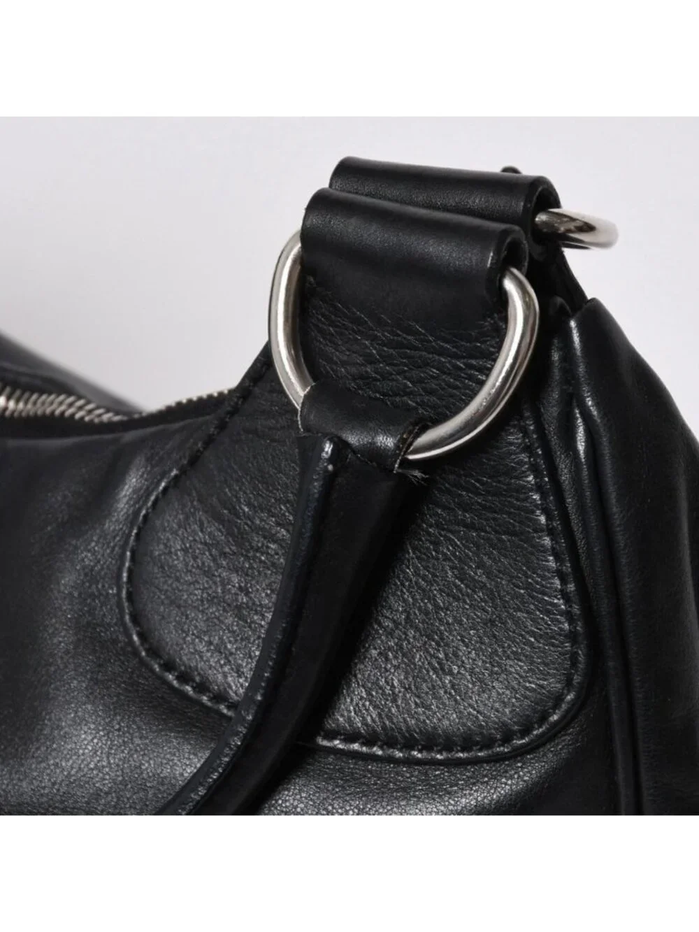 Prada Black Leather Handbag Silver Metal Patent Plate